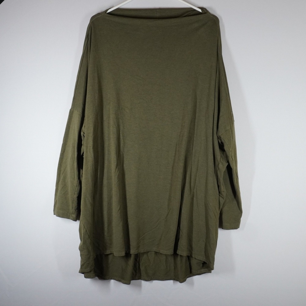 Bryn Walker Tunic Top Women OS Olive Green Lagenlook Oversized Boat Neck 5491
